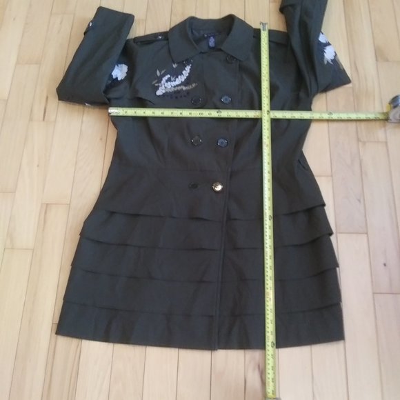 INC Floral Embroidered Trench Coat XXL NO BELT venetian moss green - Picture 6 of 15